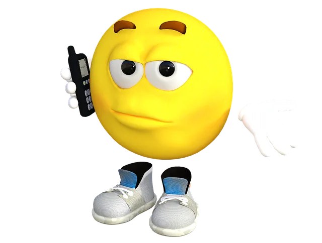 Telefonáló sárga mosolygó figurát ábrázoló illusztráció.
